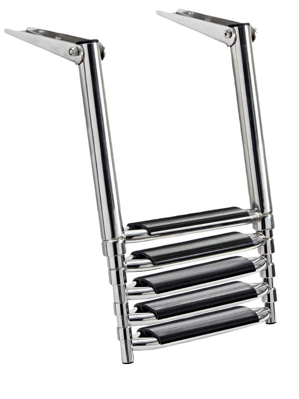In acciaio inox lucidato a specchio, con gradini profondi 57 mm per un maggior comfort.