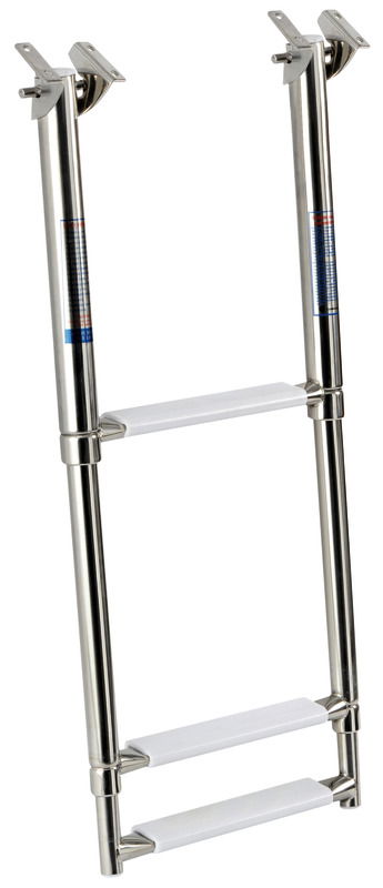 Realizzata in acciaio inox lucidato a specchio. Gradini ovali con pedana in plastica bianca.