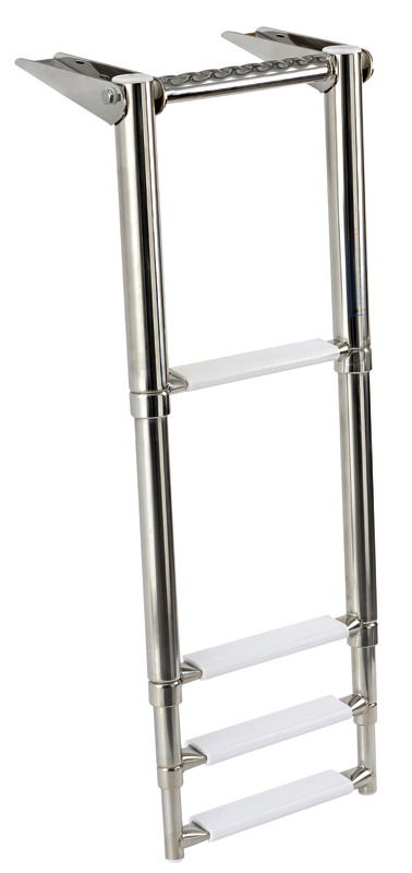 Realizzata in acciaio inox lucidato a specchio. Gradini ovali con pedana in plastica bianca.