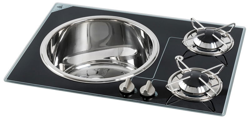 Crystal glass worktop + SS sink 2 x 1750 W