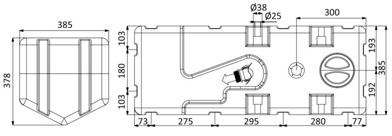 Serbatoio pre-assemblato con maceratore “Whale Gulper toiler” 50.113.xx. Il maceratore Whale non ha giranti ed è esente dalla possibilità di bloccarsi o intasarsi. Il serbatoio è studiato già con uscite/entrate a portagomma per evitare il maggior numero di connessioni “filettate” da cui potrebbe passare l’odore. Completo di: botola di ispezione; flangia 5 fori pre-forata per sensore di livello (da ordinare a parte); incavi per ganci di fissaggio 52.195.00 (versione fondo piatto). Fabbricati secondo ISO 8099.