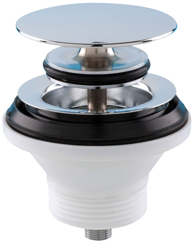 Piletta basket con raccordo 1 ¼” e tappo a fungo. Tappo asportabile, design elegante, facilità di pulizia.