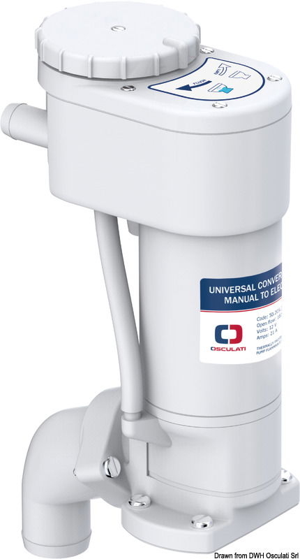 Utilizzabile sui WC JABSCO 50.224.00 + vecchi modelli e sui WC Osculati, Matromarine, Jhonson pump, Ocean Technologies ed altre marche tipo 50.206.25; 50.207.25/27/50 e 50.217.25/30.Supporto completo da sostituire alla pompa manuale. I tubi di carico/scarico rimangono invariati. Funziona sopra o sotto la linea di galleggiamento.