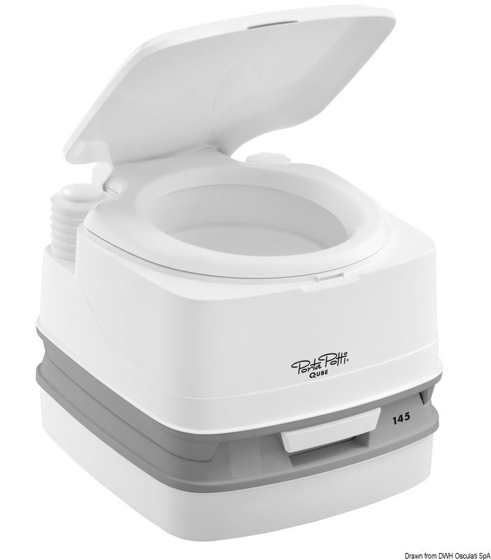 Toilette portatile che non necessita di essere connessa ad un impianto, caratterizzata da un design rivoluzionario, elevata qualità dei componenti e funzionalità.La toilette è formata da 2 sezioni: la superiore con l'acqua pulita per lo scarico e quella inferiore con il serbatoio di raccolta.Colore bianco e grigio.