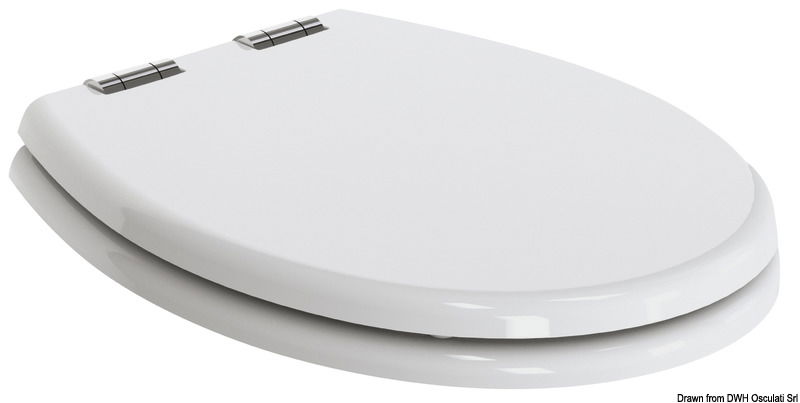 Coprisedili adatti alle diverse generazioni di wc elettrici Tecma, colore bianco, provvisti di sistema di chiusura frizionata.Sono disponibili in due versioni:A) con anima in legno ricoperta di poliestere e cerniere in acciaio inox;B) in plastica termoindurente (versione leggera che nasconde il sedile).