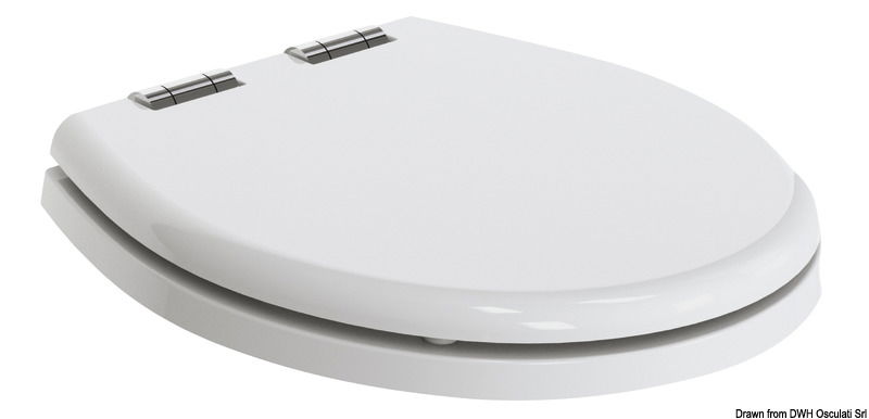 Coprisedili adatti alle diverse generazioni di wc elettrici Tecma, colore bianco, provvisti di sistema di chiusura frizionata.Sono disponibili in due versioni:A) con anima in legno ricoperta di poliestere e cerniere in acciaio inox;B) in plastica termoindurente (versione leggera che nasconde il sedile).