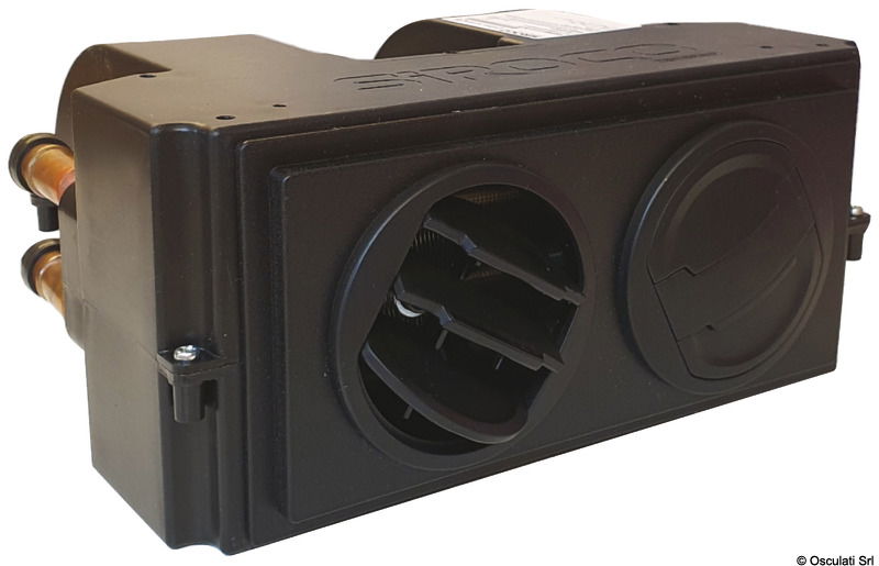 Scambiatori di calore con ventola attiva integrata per riscaldatori a liquido Autoterm Flow. Ricevono l'acqua generata dalla caldaia tipo 50.261.12 - 50.262.12/24 e distribuiscono aria calda. Per le versioni senza interruttore integrato si può collegare un qualsiasi termostato e/o interruttore con una o due velocità (tipo 50.266.30).