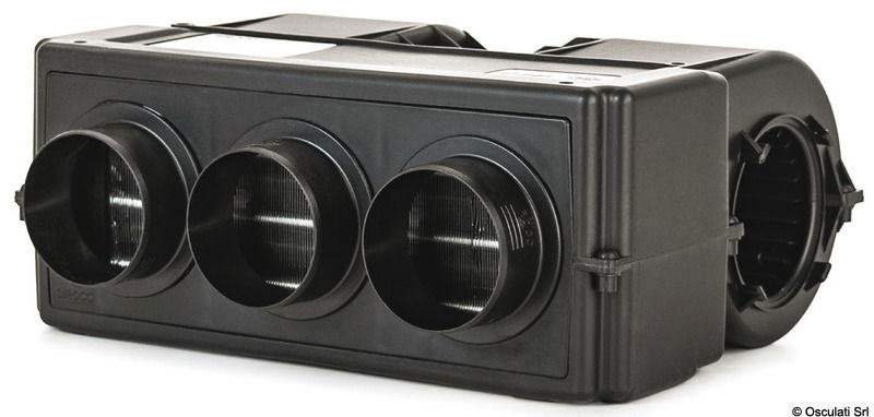 Scambiatori di calore con ventola attiva integrata per riscaldatori a liquido Autoterm Flow. Ricevono l'acqua generata dalla caldaia tipo 50.261.12 - 50.262.12/24 e distribuiscono aria calda. Per le versioni senza interruttore integrato si può collegare un qualsiasi termostato e/o interruttore con una o due velocità (tipo 50.266.30).