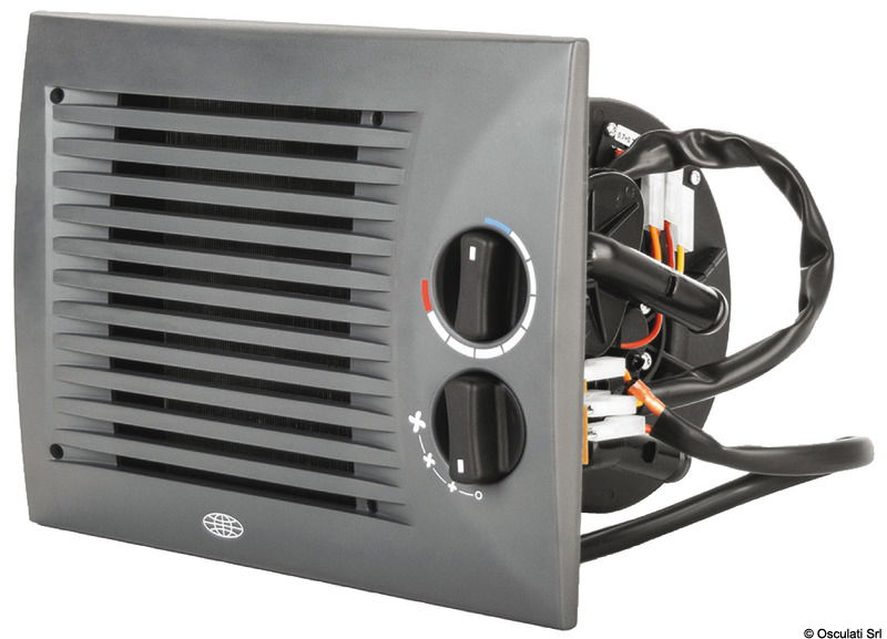 Scambiatori di calore con ventola attiva integrata per riscaldatori a liquido Autoterm Flow. Ricevono l'acqua generata dalla caldaia tipo 50.261.12 - 50.262.12/24 e distribuiscono aria calda. Per le versioni senza interruttore integrato si può collegare un qualsiasi termostato e/o interruttore con una o due velocità (tipo 50.266.30).