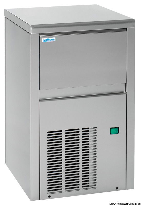 Icemaker completamente in inox con una produzione massima pari a 18 kg/giorno di ghiaccio trasparente grazie alla tecnologia spray di cui è dotato.