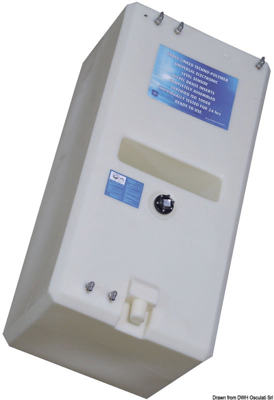 In polietilene reticolato omologato benzina, fabbricati secondo ISO 21487, certificati RINA CE. Completi di indicatori livello European VDO 10-180 Ω già installati e testati.