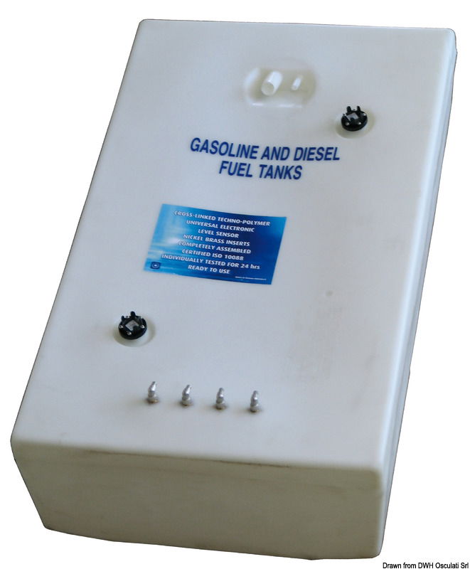 In polietilene reticolato omologato benzina, fabbricati secondo ISO 21487, certificati RINA CE. Completi di indicatori livello European VDO 10-180 Ω già installati e testati.