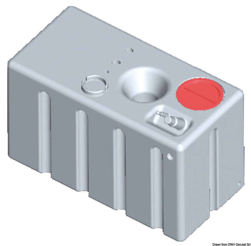 In polietilene alimentare lineare. Completo di tappo di ispezione + predisposizioni multiple per carico, scarico, sfiato con filetti femmina da 1" 1/4, 3/4", 1".Predisposto per installazione indicatore di livello con flangia VDO 5 fori (27.160.xx; 27.161.xx; 27.166.xx).
