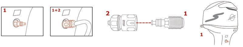 Sistema di lavaggio per motori fuoribordo provvisti di attacco filettato. Il sistema è composto da apposita valvola filettata + raccordo a scatto 36.189.02.La valvola può essere installata in maniera permanente sul fuoribordo.