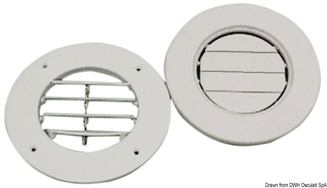 Con alette orientabili e chiudibile, in ABS bianco, ghiera di copertura delle viti.