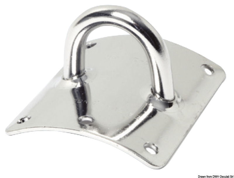 Piastra con quattro fori , in acciaio inox 316, adatta per i fissaggi sugli alberi o boma con Ø di 100 mm.