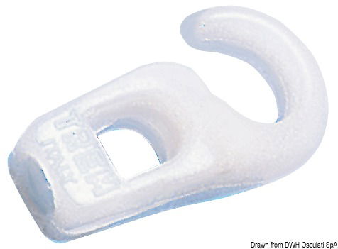 Gancio bianco a rampino largo, particolarmente indicato per fissare i coprigommoni sul trincarino.