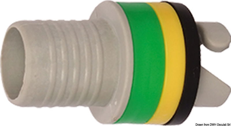 Raccordo con attacco a baionetta tra tubo gonfiatore (Ø 20 mm) e valvole di gonfiaggio tipo 66.446.64; 66.446.65 e altre equivalenti (Halkey Roberts, Ceredi ecc).
