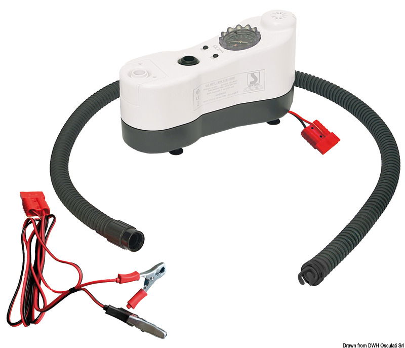 Evoluzione del precedente modello ora raggiunge una pressione di 1,2 bar (18 psi) ed è ideale per i SUP.E’ dotato di uno speciale manometro per la selezione della pressione desiderata; al raggiungimento si ferma automaticamente.Completo di tubo con raccordo linkable a baionetta, kit raccordi universali, cavo di alimentazione da 2,5 m e pinze per morsetti batteria.Viene fornito con una borsa con tracolla, comoda e resistente.Tempo medio di gonfiaggio: 9’30’’ (Tavola SUP da 265 litri a 1250 mbar).