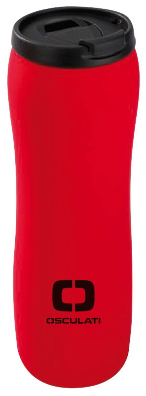 In acciaio inossidabile, finitura esterna in gomma antiscivolo.Mantiene la temperatura fino a 90 min.Colore: rosso, Capacità: 450 ml.