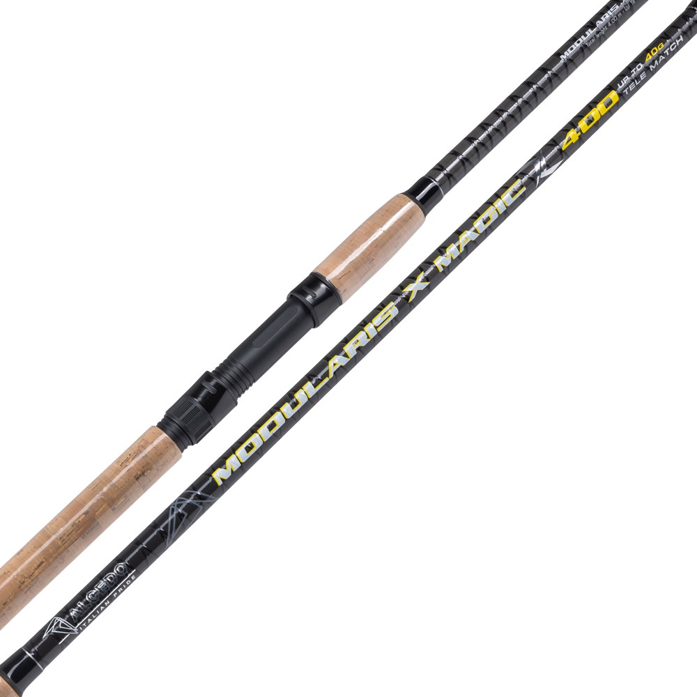 ALCEDO MODULARIS X MAGIC TELEMATCH è un canna da pesca potente e versatile, con azione parabolica progressiva e vettino tubolare rapido e sensibile. Dotata di anelli in S-SiC a gambo medio, fissati con legatura e scorrevoli in carbonio, perfetti anche per l'uso con fili trecciati. La placca porta-mulinello a vite assicura una presa stabile e sicura. Ideale per lanci lunghi con galleggianti pesanti, bombarde e pasturatori, offre un’eccellente sensibilità che permette di rilevare anche le mangiate più leggere. Grazie alla sua versatilità, è adatta sia per acque dolci che per la pesca in mare.
