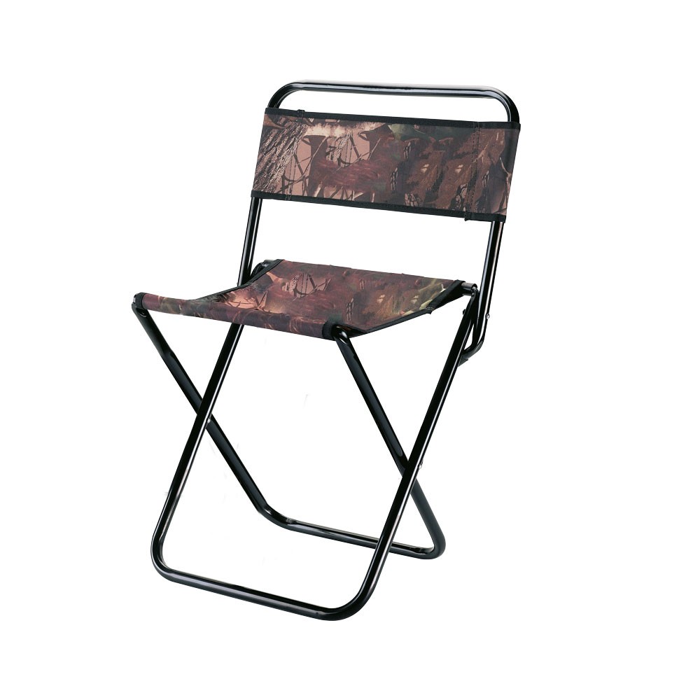 Sedia richiudibile mimetica, struttura in alluminio ed elementi in stoffa.